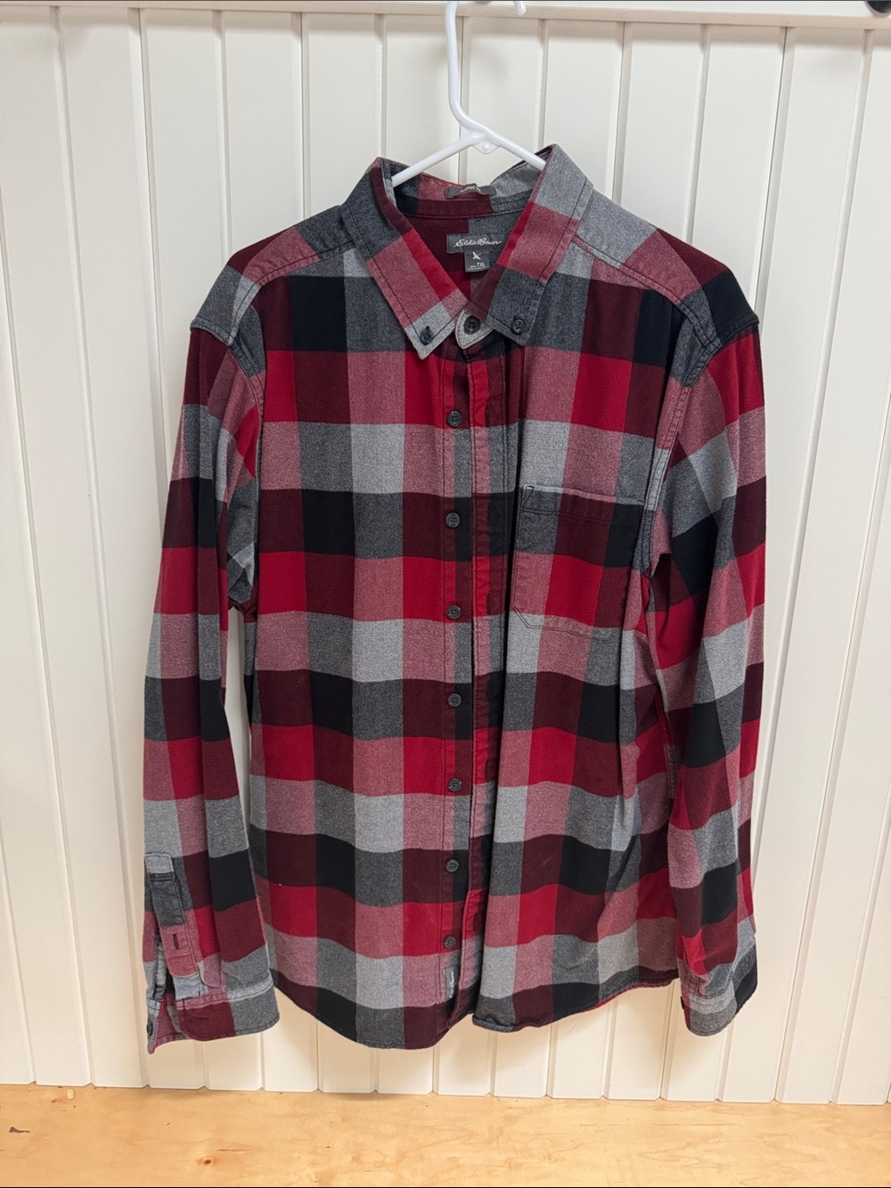 Eddie Bauer Red and Gray Plaid Flannel Shirt TXL